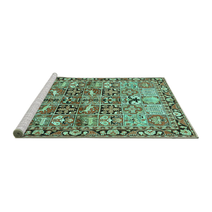 Sideview of Machine Washable Persian Turquoise Traditional Area Rugs, wshtr3053turq