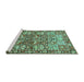 Sideview of Machine Washable Persian Turquoise Traditional Area Rugs, wshtr3053turq