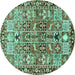 Round Machine Washable Persian Turquoise Traditional Area Rugs, wshtr3053turq