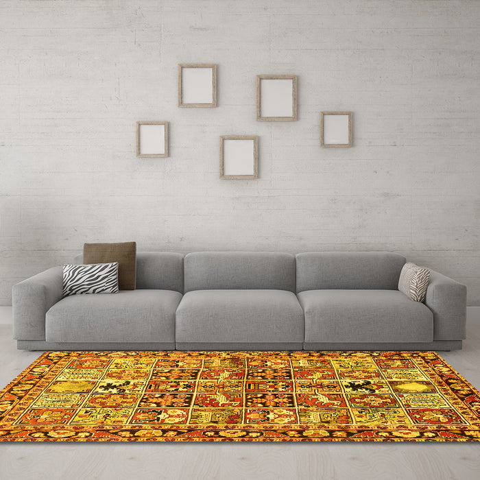 Machine Washable Persian Yellow Traditional Rug in a Living Room, wshtr3053yw