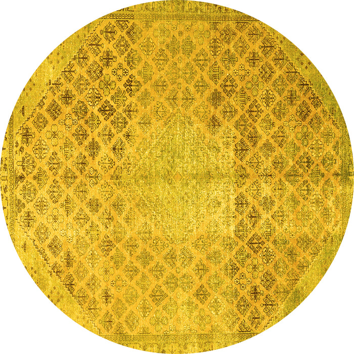 Round Machine Washable Persian Yellow Traditional Rug, wshtr3054yw