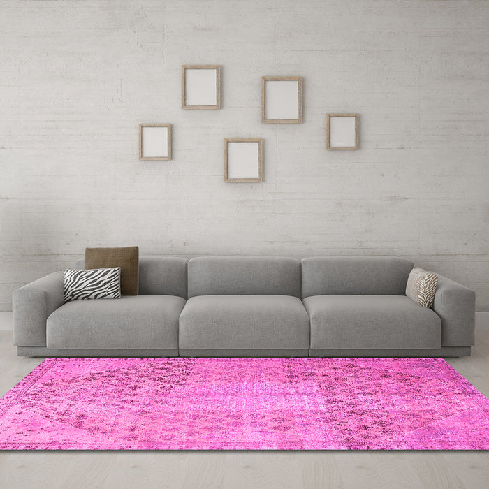 Machine Washable Persian Pink Traditional Rug in a Living Room, wshtr3054pnk