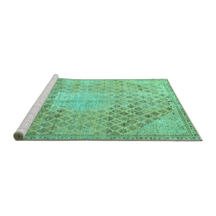 Sideview of Machine Washable Persian Turquoise Traditional Area Rugs, wshtr3054turq