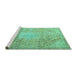 Sideview of Machine Washable Persian Turquoise Traditional Area Rugs, wshtr3054turq