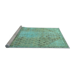 Sideview of Machine Washable Persian Light Blue Traditional Rug, wshtr3054lblu