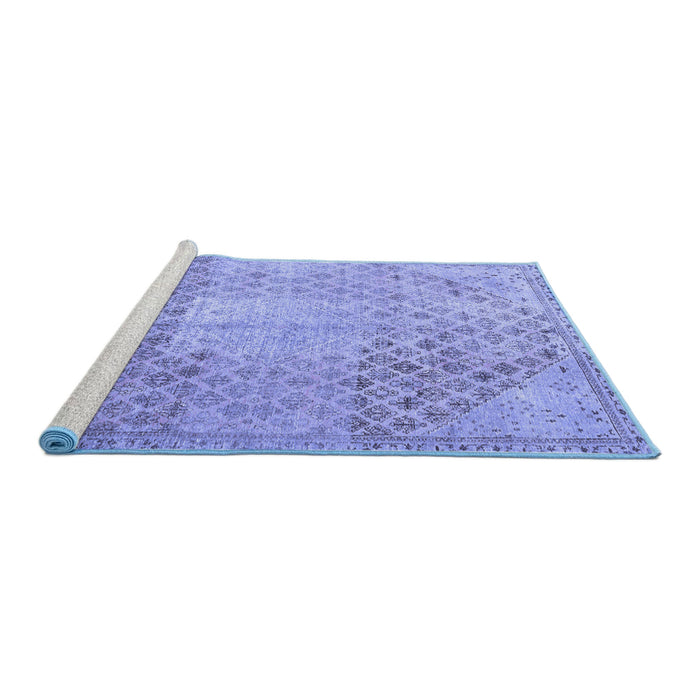 Sideview of Machine Washable Persian Blue Traditional Rug, wshtr3054blu