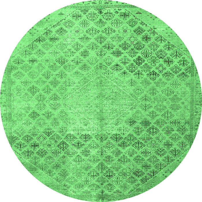 Round Machine Washable Persian Emerald Green Traditional Area Rugs, wshtr3054emgrn