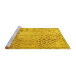Sideview of Machine Washable Persian Yellow Traditional Rug, wshtr3054yw