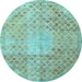 Round Machine Washable Persian Light Blue Traditional Rug, wshtr3054lblu