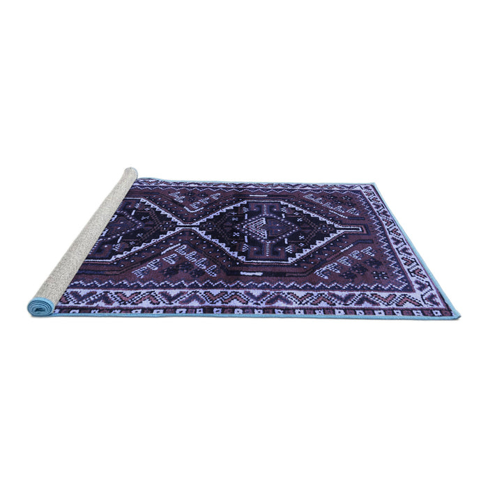 Sideview of Machine Washable Persian Blue Traditional Rug, wshtr3055blu