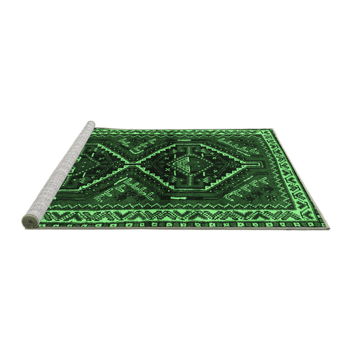 Sideview of Machine Washable Persian Emerald Green Traditional Area Rugs, wshtr3055emgrn