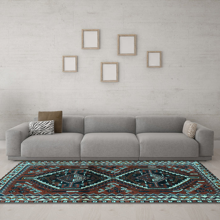 Machine Washable Persian Light Blue Traditional Rug in a Living Room, wshtr3055lblu