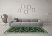 Machine Washable Persian Turquoise Traditional Area Rugs in a Living Room,, wshtr3055turq