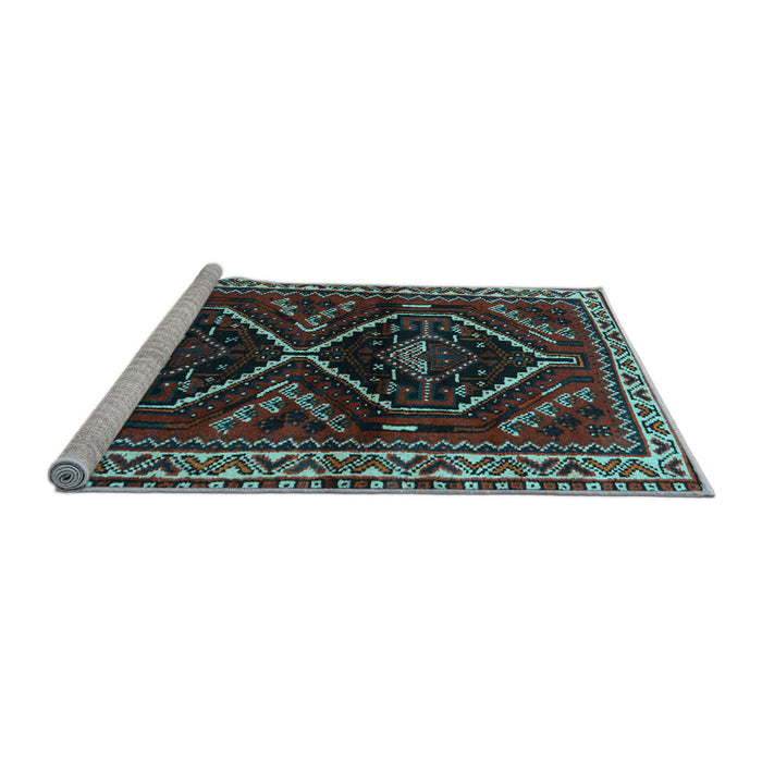 Sideview of Machine Washable Persian Light Blue Traditional Rug, wshtr3055lblu
