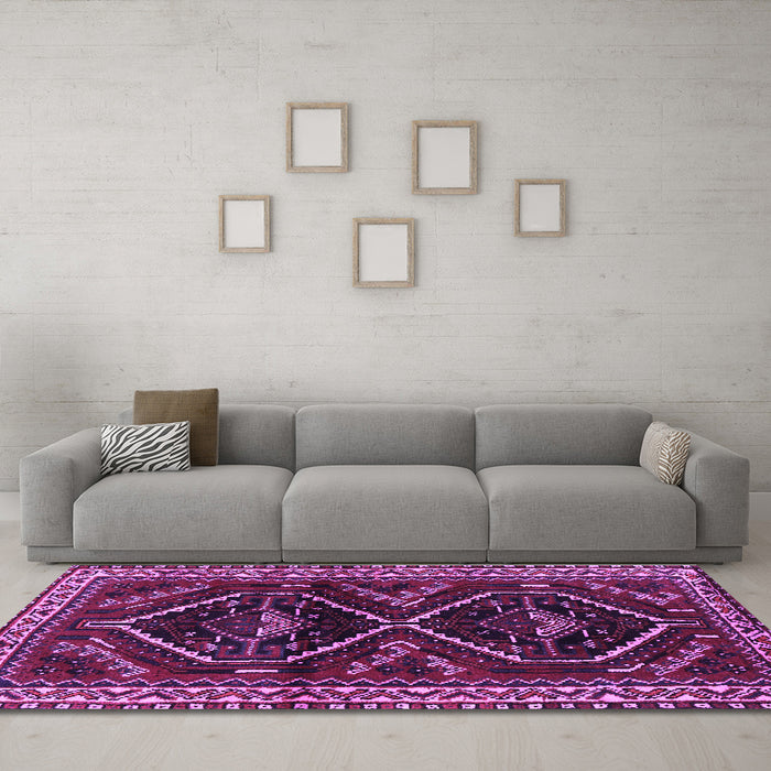 Machine Washable Persian Purple Traditional Area Rugs in a Living Room, wshtr3055pur