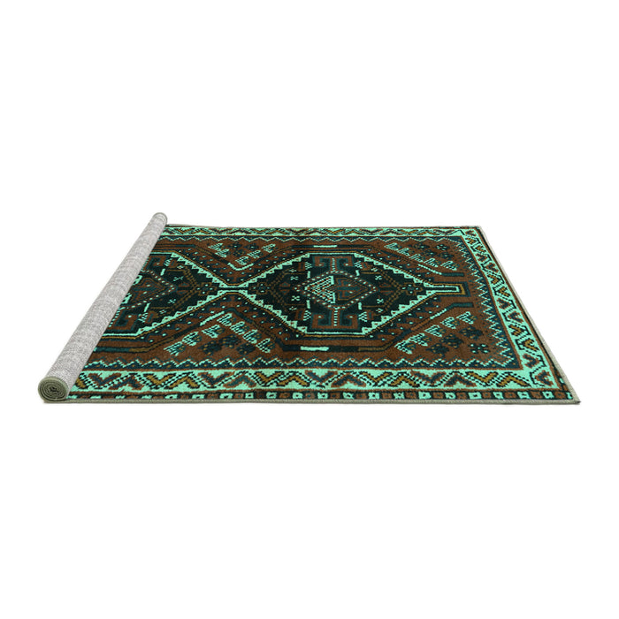 Sideview of Machine Washable Persian Turquoise Traditional Area Rugs, wshtr3055turq