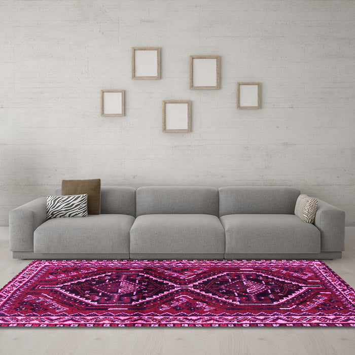 Machine Washable Persian Pink Traditional Rug in a Living Room, wshtr3055pnk