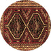 Round Machine Washable Persian Brown Traditional Rug, wshtr3055brn