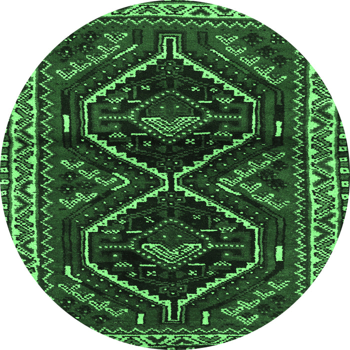 Round Machine Washable Persian Emerald Green Traditional Area Rugs, wshtr3055emgrn