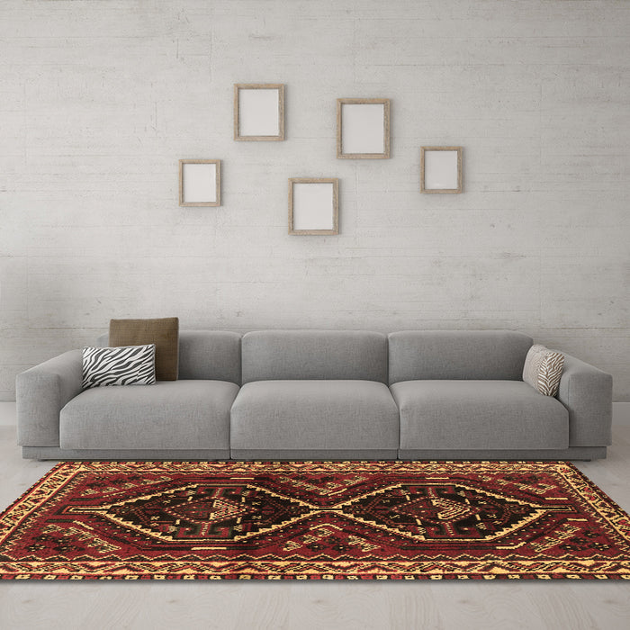 Machine Washable Persian Brown Traditional Rug in a Living Room,, wshtr3055brn