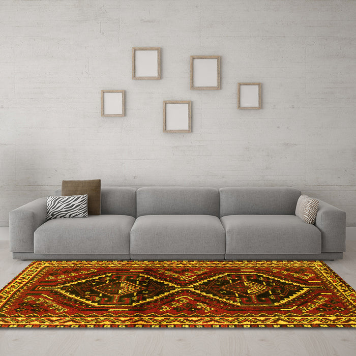 Machine Washable Persian Yellow Traditional Rug in a Living Room, wshtr3055yw