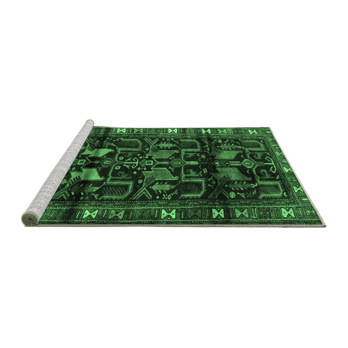 Sideview of Machine Washable Persian Emerald Green Traditional Area Rugs, wshtr3056emgrn