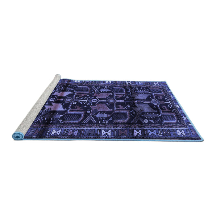 Sideview of Machine Washable Persian Blue Traditional Rug, wshtr3056blu