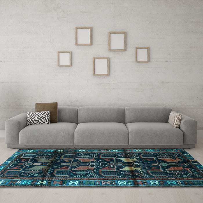 Machine Washable Persian Light Blue Traditional Rug in a Living Room, wshtr3056lblu