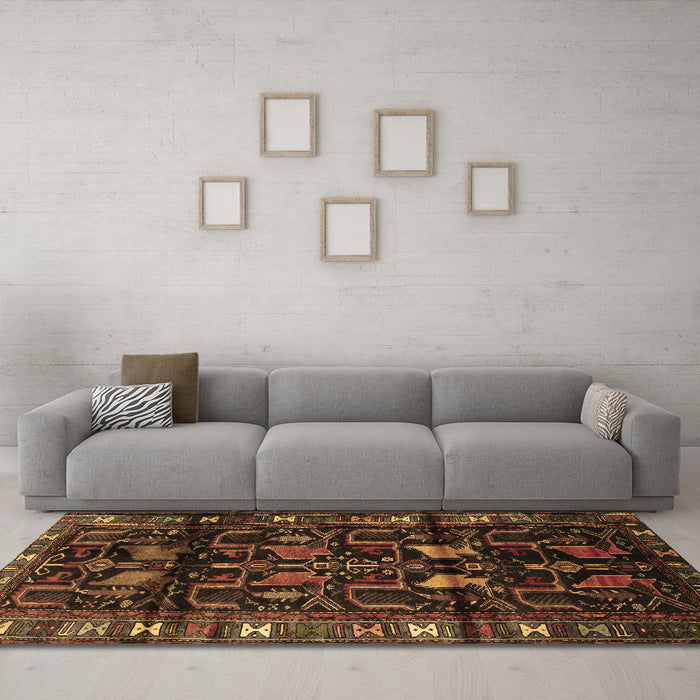 Machine Washable Persian Brown Traditional Rug in a Living Room,, wshtr3056brn