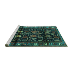 Sideview of Machine Washable Persian Turquoise Traditional Area Rugs, wshtr3056turq