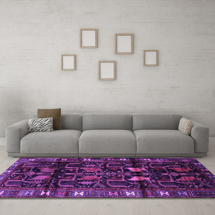 Machine Washable Persian Purple Traditional Area Rugs in a Living Room, wshtr3056pur