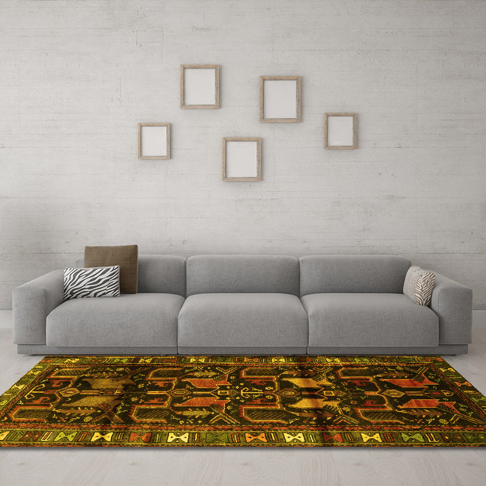 Machine Washable Persian Yellow Traditional Rug in a Living Room, wshtr3056yw