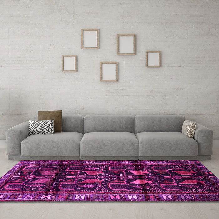 Machine Washable Persian Pink Traditional Rug in a Living Room, wshtr3056pnk