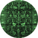 Round Persian Emerald Green Traditional Rug, tr3056emgrn