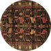 Round Machine Washable Persian Brown Traditional Rug, wshtr3056brn