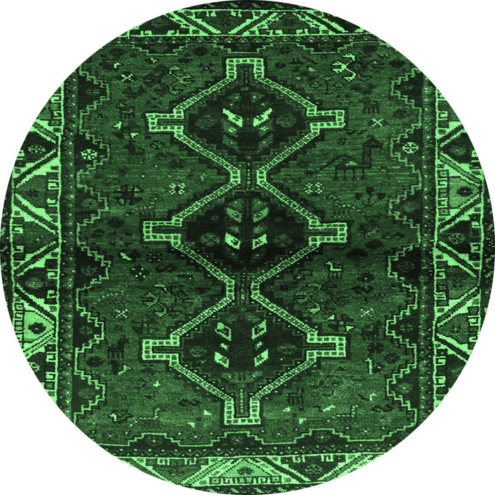 Round Machine Washable Persian Emerald Green Traditional Area Rugs, wshtr3057emgrn