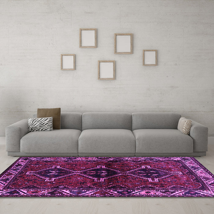 Machine Washable Persian Purple Traditional Area Rugs in a Living Room, wshtr3057pur