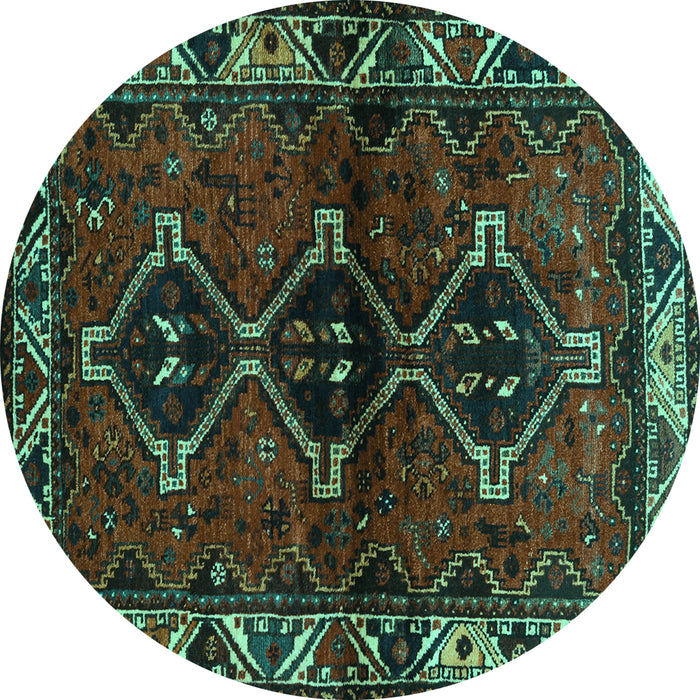 Round Machine Washable Persian Turquoise Traditional Area Rugs, wshtr3057turq