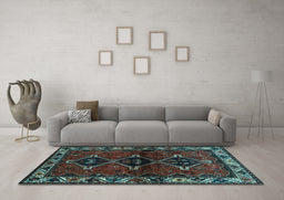 Machine Washable Persian Light Blue Traditional Rug in a Living Room, wshtr3057lblu