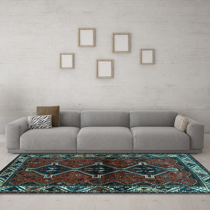 Machine Washable Persian Light Blue Traditional Rug in a Living Room, wshtr3057lblu