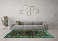 Machine Washable Persian Turquoise Traditional Rug, wshtr3057turq