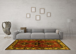 Machine Washable Persian Yellow Traditional Rug in a Living Room, wshtr3057yw