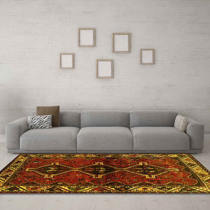Machine Washable Persian Yellow Traditional Rug in a Living Room, wshtr3057yw