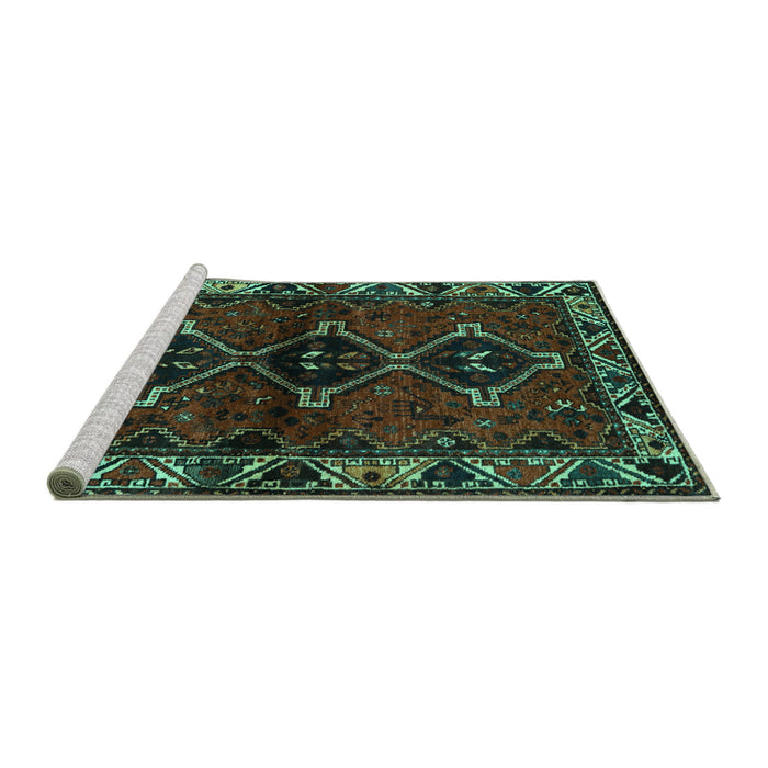 Sideview of Machine Washable Persian Turquoise Traditional Area Rugs, wshtr3057turq
