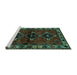 Sideview of Machine Washable Persian Turquoise Traditional Area Rugs, wshtr3057turq