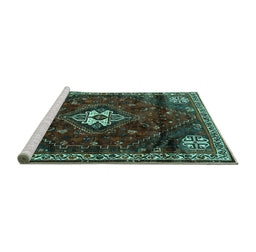 Sideview of Machine Washable Persian Turquoise Traditional Area Rugs, wshtr3058turq