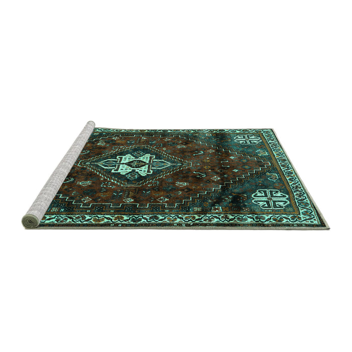 Sideview of Machine Washable Persian Turquoise Traditional Area Rugs, wshtr3058turq