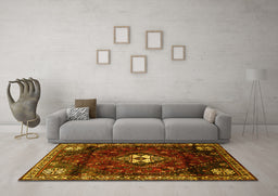 Machine Washable Persian Yellow Traditional Rug in a Living Room, wshtr3058yw