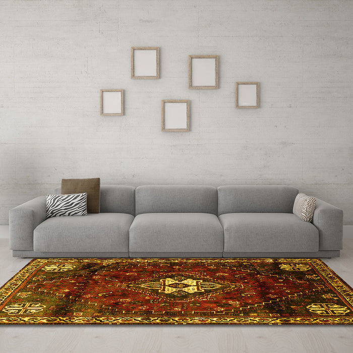 Machine Washable Persian Yellow Traditional Rug in a Living Room, wshtr3058yw