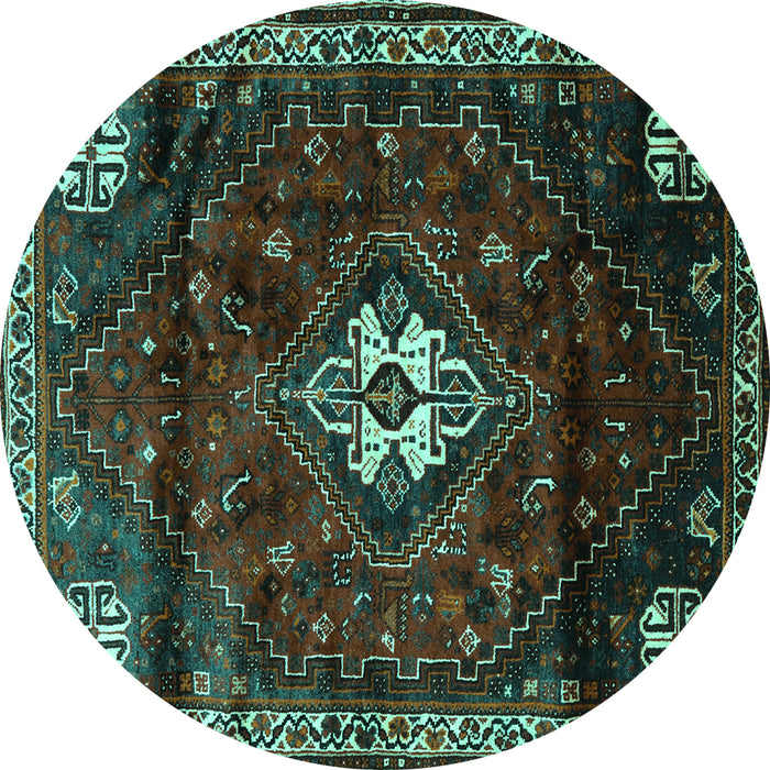 Round Machine Washable Persian Turquoise Traditional Area Rugs, wshtr3058turq